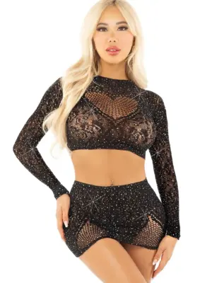 Rhinestone Crop Top and Mini Skirt