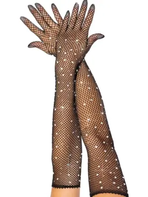 Rhinestone Fishnet Opera Length Gloves