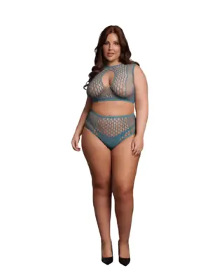 Duo Net Key-Hole Bra Set - Queen Size - Blue
