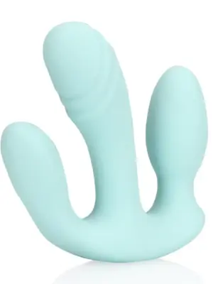 Three-In-One Liquid Silicone Vibrator - Breezy Blue