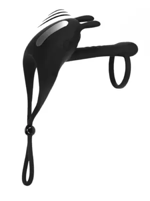 Adjustable Bunny Vibrating Silicone Lasso Cockring and Shaft Loop - Black
