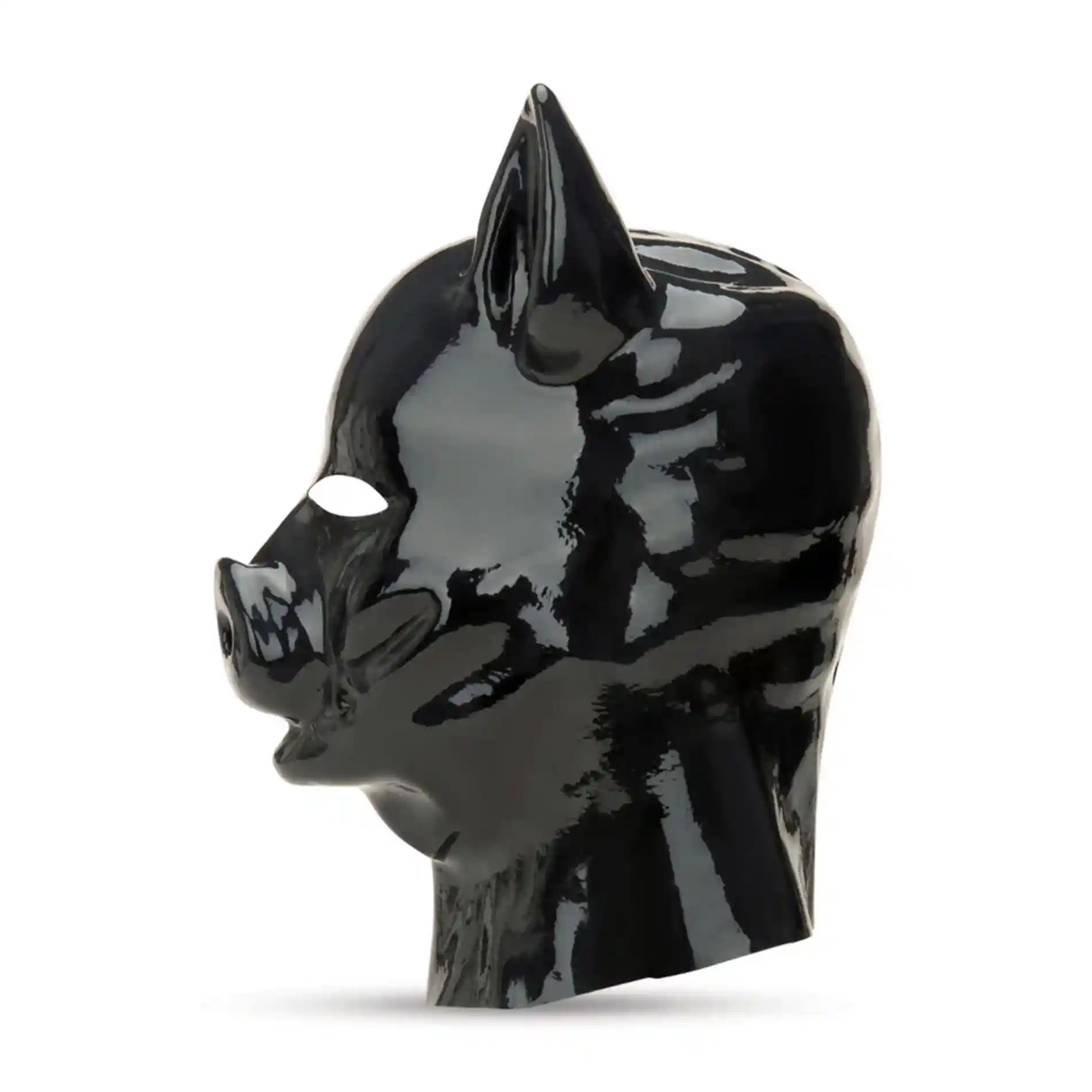 Latex Pig Hood - Black - obrazek 3