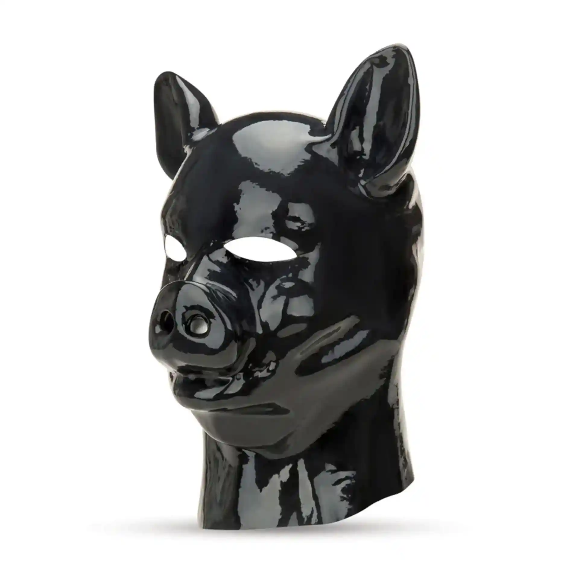 Latex Pig Hood - Black - obrazek 4