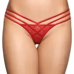Stringi Koronkowe z Paseczkami i Diamencikami - Czerwone S/M