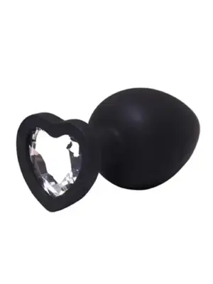 Black small heart-shaped butt plug with white crystal