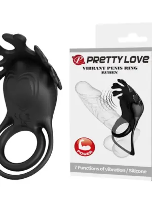 PRETTY LOVE - VIBRANT PENIS RING RUBEN Black, 7 vibration functions