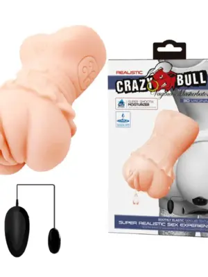 CRAZY BULL - Realistic Vagina Masturbator, Vibration Water lubricant, 3 AAA batteries