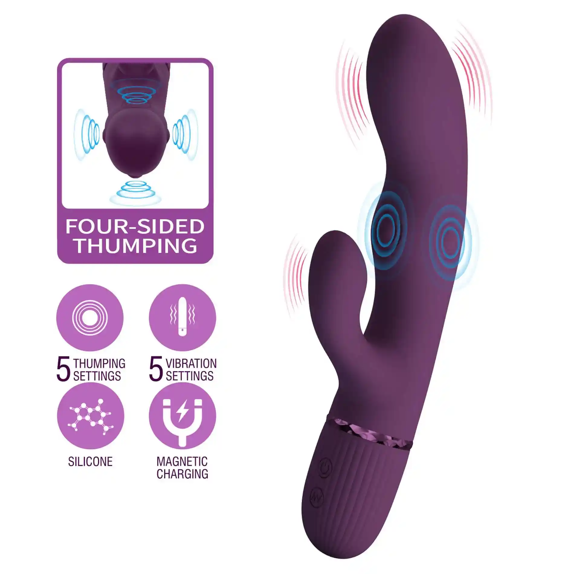 Pretty Love Zach Purple – Four-Sided Thumping Rabbit Vibrator - obrazek 2