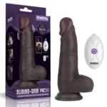 8" Vibrating Sliding Skin Pro II Silicone Dong (Black)