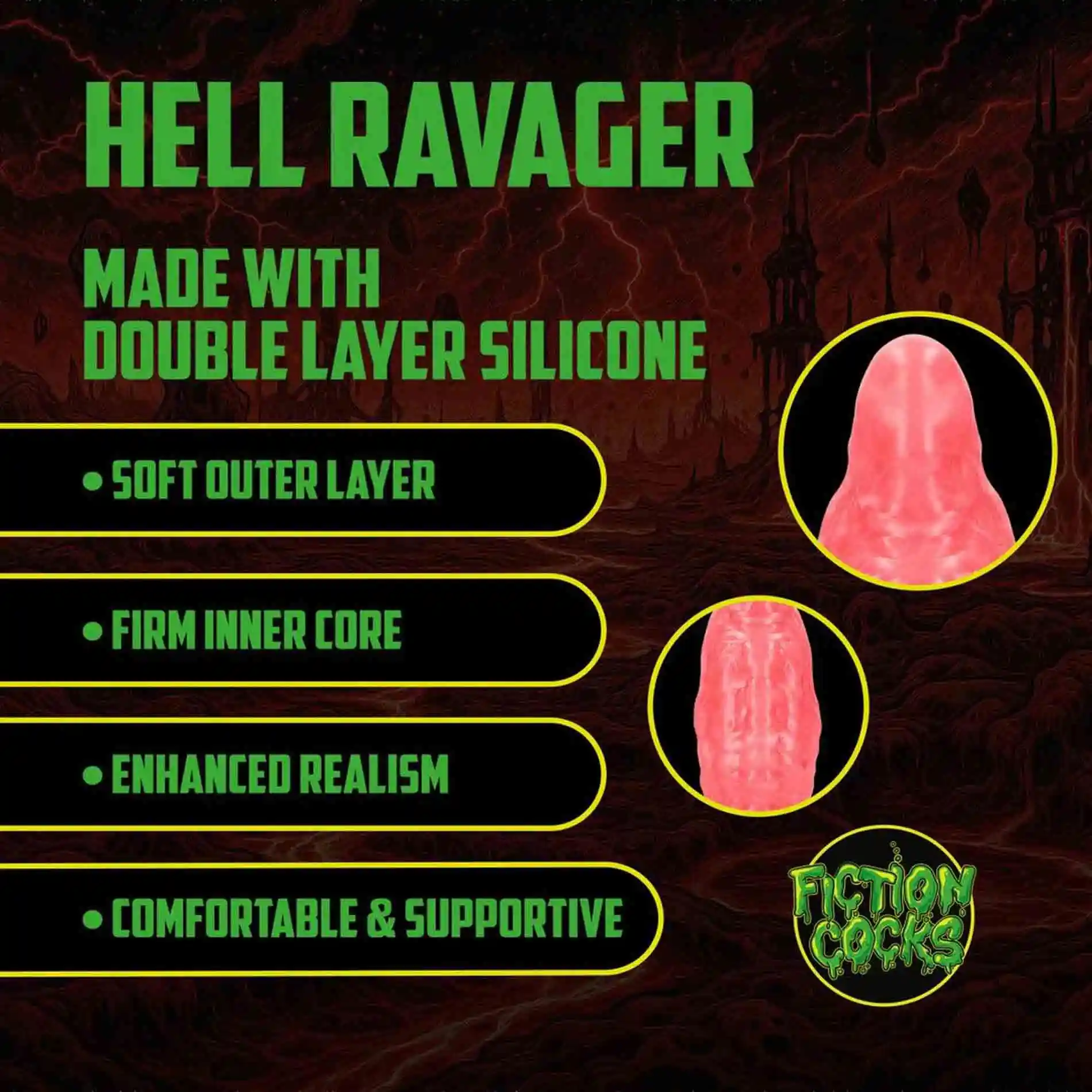 Hell Ravager - Silicone Dildo - Red - obrazek 3