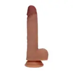 Dual Density Silicone Realistic Vibrating Thrusting Dildo with Balls - 7" / 17,8 cm - Tan