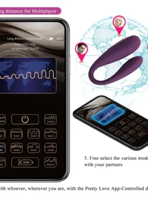 PRETTY LOVE - August, Mobile APP Long-distance Control 12 vibration functions, ABS Silicone, USB rechargeable