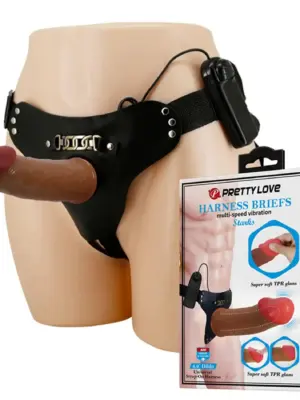 PRETTY LOVE - HARNESS BRIEFS Starks Universal Strap-On Harness 6,9'' Vibration Dildo Light Brown